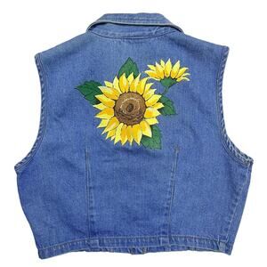 Vintage sunflower denim vest